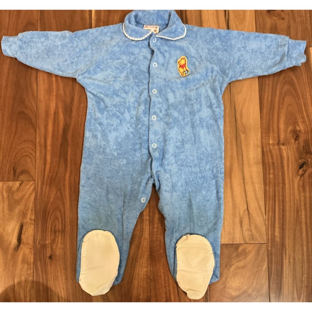 Vintage Winnie The Pooh Sleeper Footed Pajama Buttoned Size 4B Rare Made In USA